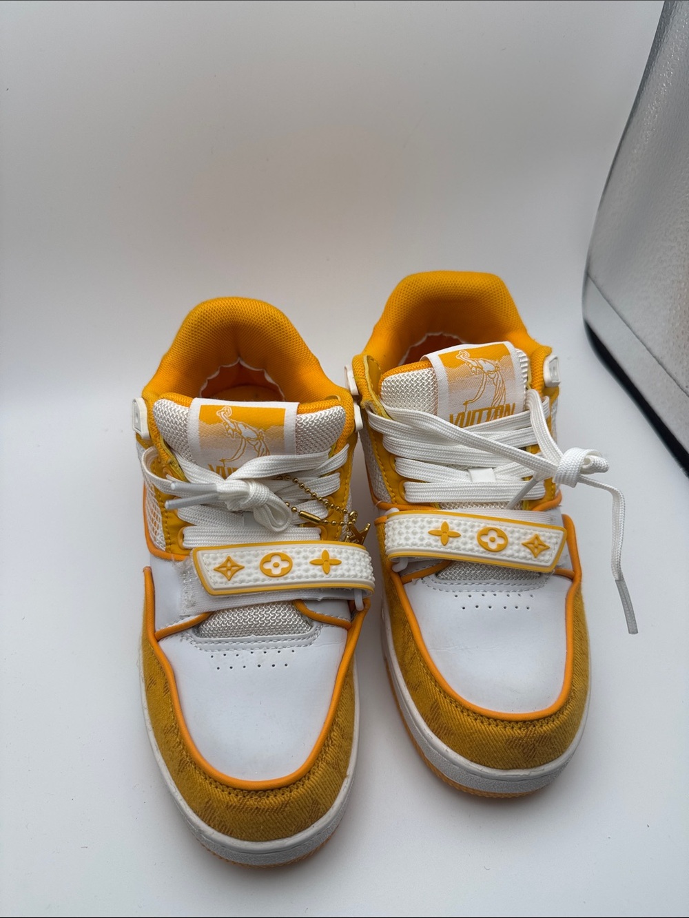 Louis Vuitton Kids White & Yellow Logo Accent Sneakers